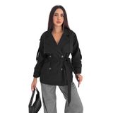 Kadın Kemerli Çift Düğmeli Trençkot – Timeless Form, siyah, m
