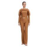 Kadın Kemerli Pantolon - Taş Detaylı Kemer, Şık ve Modern Tasarım - Günlük ve Özel Kullanımlar için Pantolon, Camel, 40