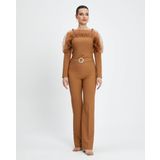 Kadın Kemerli Pantolon - Taş Detaylı Kemer, Şık ve Modern Tasarım - Günlük ve Özel Kullanımlar için Pantolon, Camel, 44