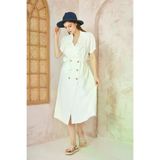 Kadın Keten Beyaz Oversize Geniş Kesim /salaş /uzun Kısa Kollu Yazlık Ceket Elbise 3162451