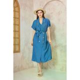 Kadın Keten Indigo Oversize Geniş Kesim /salaş /uzun Kısa Kollu Yazlık Ceket Elbise 700-3162451