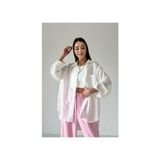 Kadın Keten Karışımlı Oversize Gömlek - Standart - Beyaz
