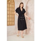 Kadın Keten Oversize Geniş Kesim/salaş/uzun Kısa Kollu Yazlık Ceket Elbise 3162400 Siyah 40