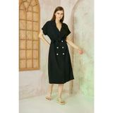 Kadın Keten Siyah Oversize Geniş Kesim /salaş /uzun Kısa Kollu Yazlık Ceket Elbise 700-3162451