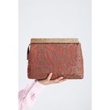 Kadın Kiremit Otantik Desen Clutch Çanta - Kiremit - Turuncu