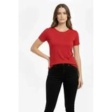 Kadın Kırmızı Bisiklet Yaka Slim Fit Likralı Günlük Basic Body Tişört