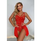 Kadın Kırmızı Dantel Detaylı Babydoll
