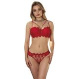 Kadın Kırmızı Destekli Dantelli Bralet Sütyen Külot Takım, 90B, BB4491NT-19804IGP27190916