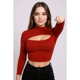 Kadın Kırmızı Göğüs Dekolteli Uzun Kollu Cut Out Crop Top Bluz – Şık, Rahat Ve Kolay Kombinlenebilir