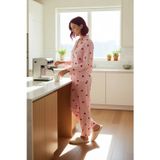 Kadin Kirmizi Kalp Desenli Gömlek Yaka Pijama Takımı Fonksiyonel Dayanıklı Kaliteli Modern