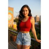Kadın Kırmızı Kare Yaka Crop Top Bluz – Şık, Rahat Ve Kolay Kombinlenebilir