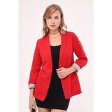 Kadın Kırmızı Kol Içi Çizgili Tek Düğmeli Ceket ARM-22K001122 - S