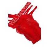 Kadın Kırmızı Önü Dantel Çapraz İpli Taşlı String Tanga