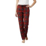 Kadın Kırmızı Pijama Altı Süet Kumaş Ekoseli Rahat Kalıp Kurdeleli Esnek Yumuşak Doku Cepsiz (Kırmızı, S)