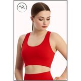 Kadın Kırmızı Spor Büstiyer Crop Halter Yaka Pedli Toparlayıcı Likralı Dalgıç Havuz Denize Uygun