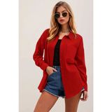 Kadın Kırmızı Tek Cepli Oversize Keten Ayrobin Gömlek HZL24S-BD1201531 - 36