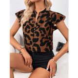Kadın Kısa Fırfır Kollu V Yakalı Leopar Desenli Süprem Bluz