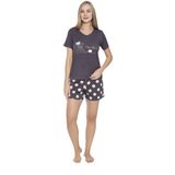 Kadın Kısa Kol Füme Şortlu Pijama Takım C7T4N7O-048 FÜME S