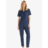 Kadın Kısa Kol Önden Düğmeli Lacivert Pijama Takımı C9T3N8O15 LACİVERT XL