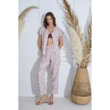 Kadın Kısa Kol Önden Düğmeli Pudra Pijama Takım C1T2N951 PUDRA M