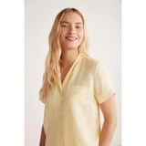 Kadın Kısa Kol Önden Düğmeli Şortlu Sarı Pijama Takımı C0T4N6O9 SARI