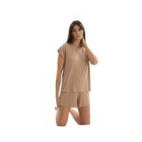 Kadın Kısa Kol Şortlu Bej Pijama Takım C9T6N0O61 BEJ S