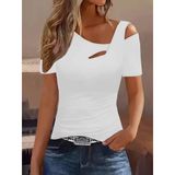 Kadın Kısa Kollu Asimetrik Yaka Detaylı Viskon Bluz - 2XL-3XL - Beyaz