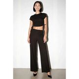 Kadın Kısa Kollu Bisiklet Yaka Crop Top İspanyol Paça Flare Pantolon Likralı Örme Takım Günlük Rahat