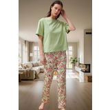 Kadın Kısa Kollu Bisiklet Yaka Pamuklu Pijama Takımı Rahat Ve Şık Dayanıklı Malzeme