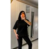Kadın Kısa Kollu Bisiklet Yakalı Dantel Detaylı Viskon Iki Iplik Bluz - Siyah / 2Xl-3Xl