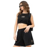 Kadın Kısa Kollu Crop Boy Yuvarlak Yaka Üçlü İp Geçme Detay Siyah Bluz TA5270J4869-22222
