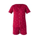 Kadın Kısa Kollu Düğmeli Pijama Takımı Kırmızı