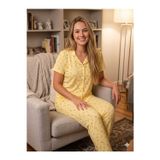 Kadın Kısa Kollu Düğmeli Yumuşak Tuşe Likralı Yazlık Kumaş Pijama Takım