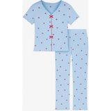 Kadın Kısa Kollu Fiyonklu Fitilli Pijama Takımı - Mavi - Kırmızı