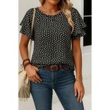 Kadın Kısa Kollu Kolları Volanlı Baskılı Süprem Bluz - L-XL - Siyah