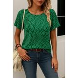 Kadın Kısa Kollu Kolları Volanlı Baskılı Süprem Bluz - L-XL - Yeşil