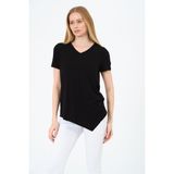 Kadın Kısa Kollu Oversize V Yaka T-Şhirt - Siyah - XL