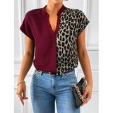 Kadın Kısa Kollu V Hakim Yakalı Leopar Desenli Sandy Bluza - 2XL-3XL - Bordo