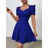 Kadın Kısa Kollu V Yakalı Kiloş Mini Ithal Krep Elbise - Saks Mavi / 2Xl-3Xl