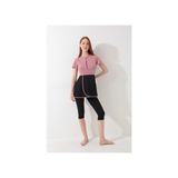 Kadın Kısa Kollu Yarı Kapalı Tesettür Mayo Taytlı Boneli Takım Short Arm Swimsuit - Pembe - XL