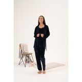 Kadın Kışlık 3 Parça Sabahlıklı Kadife Pijama Takımı Lila XL