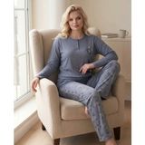 Kadın Kışlık Büyük Beden Curve Nakışlı Desenli Yakası Düğmeli Uzun Kollu Pijama Takımı - 3XL - Gri