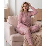 Kadın Kışlık Büyük Beden Curve Nakışlı Desenli Yakası Düğmeli Uzun Kollu Pijama Takımı - 4XL - Lila
