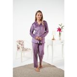 Kadın Kışlık Önden Düğmeli Yıldız Desenli Kadife Pijama Takımı Mor