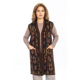 Kadın Klasik Etnik Desen Triko Örgü Kilim Anne Yelek 1052 Uzun