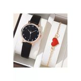 Kadın Kol Saati Bileklik Lüks Moda Şık Trend Set Saat Siyah Rose Gold
