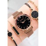 Kadın Kol Saati Lüks Moda Şık Trend Set Saat Rose Gold Hasır