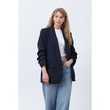 Kadın Kolları Büzgülü Model Slim Fit Şık Ceket - Lacivert - XL
