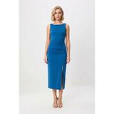 Kadın Kolsuz Balıkçı Yaka Bodycon Maxi Elbise Astarlı Micro Dokuma Yandan Yırtmaçlı Günlük Rahat