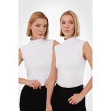 Kadın Kolsuz Bluz 2’li Set - Beyaz - M